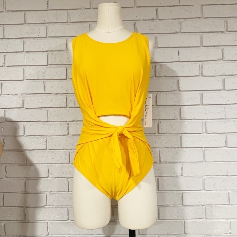 Nicole Miller Women’s Yellow Sash Cutout One Piece‎